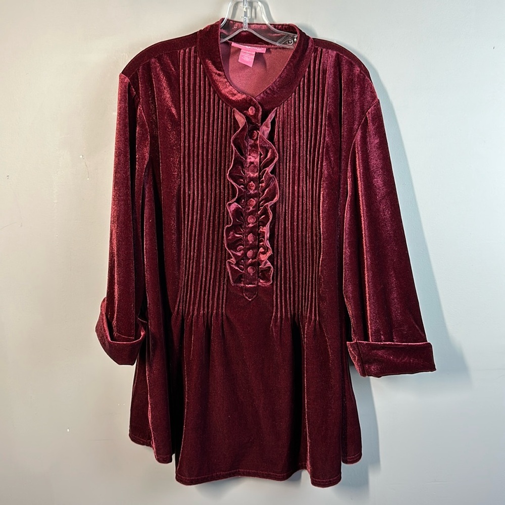 Elegant Burgundy Velvet Women's Top Size 2X